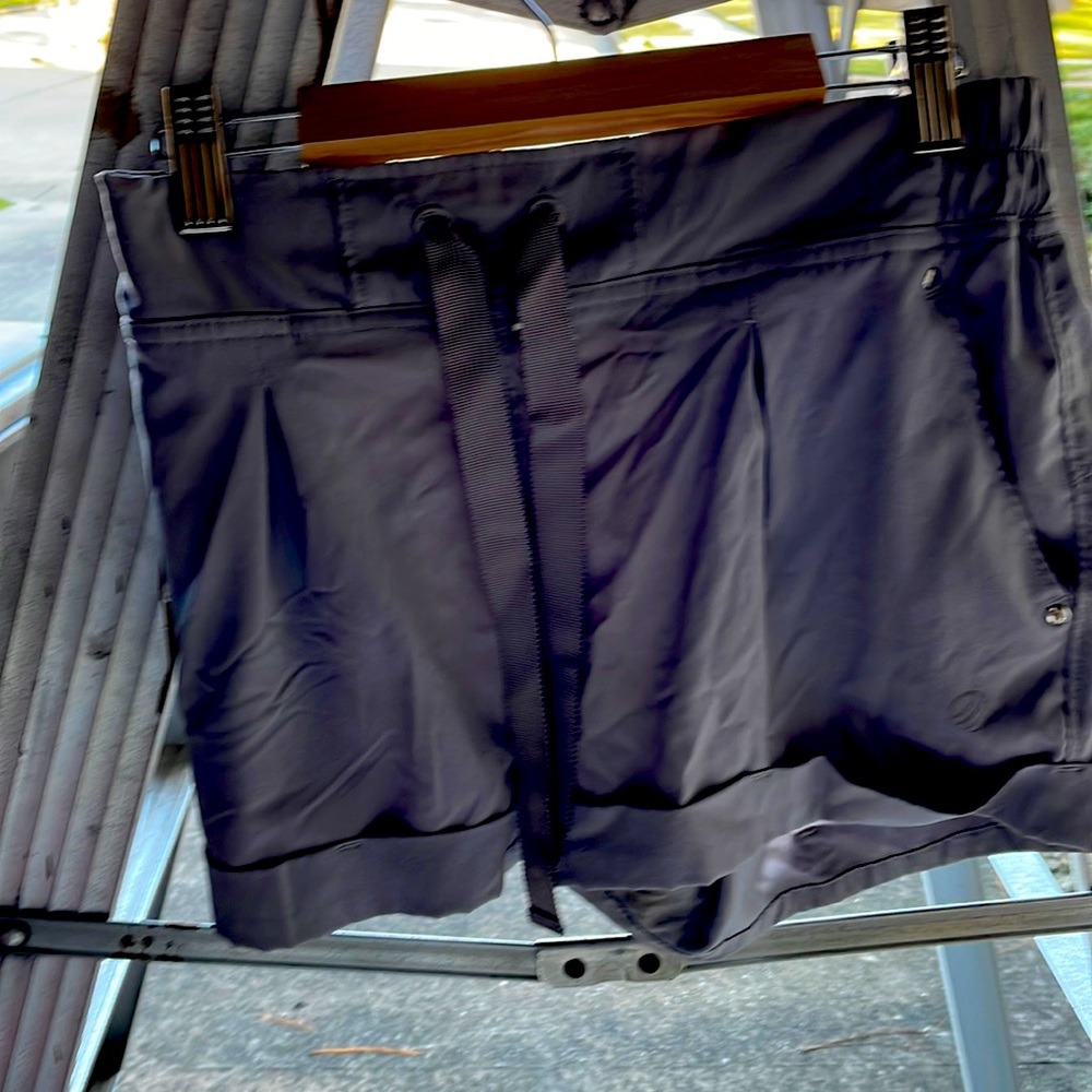 Gray shorts with bench stain